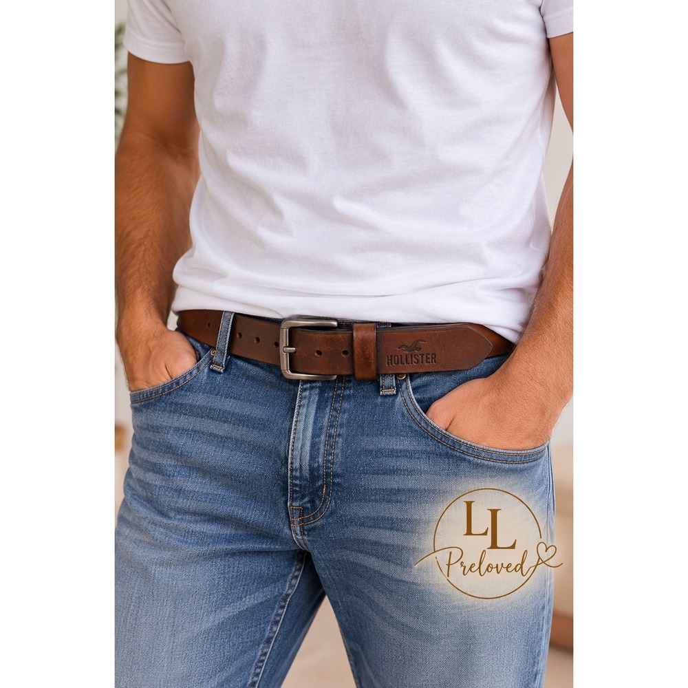Hollister Leather Belt Mens 30 Brown Silver Buckle Casual Gorpcore Minimalist